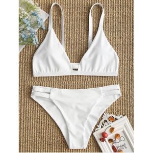 Zaful White Ladder Cut Ruched Bikini Set